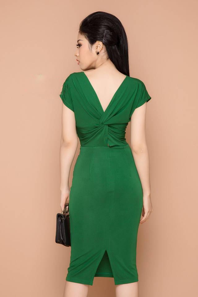 Đầm body xoắn lưng sang trọng màu xanh - đầm body 2 dây