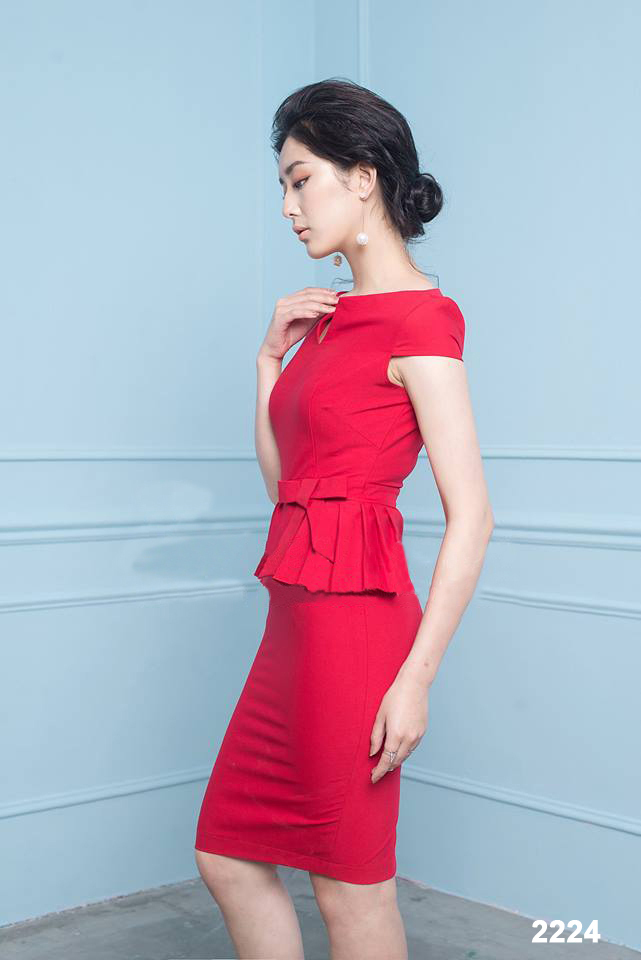 Đầm công sở peplum dễ thương màu đỏ