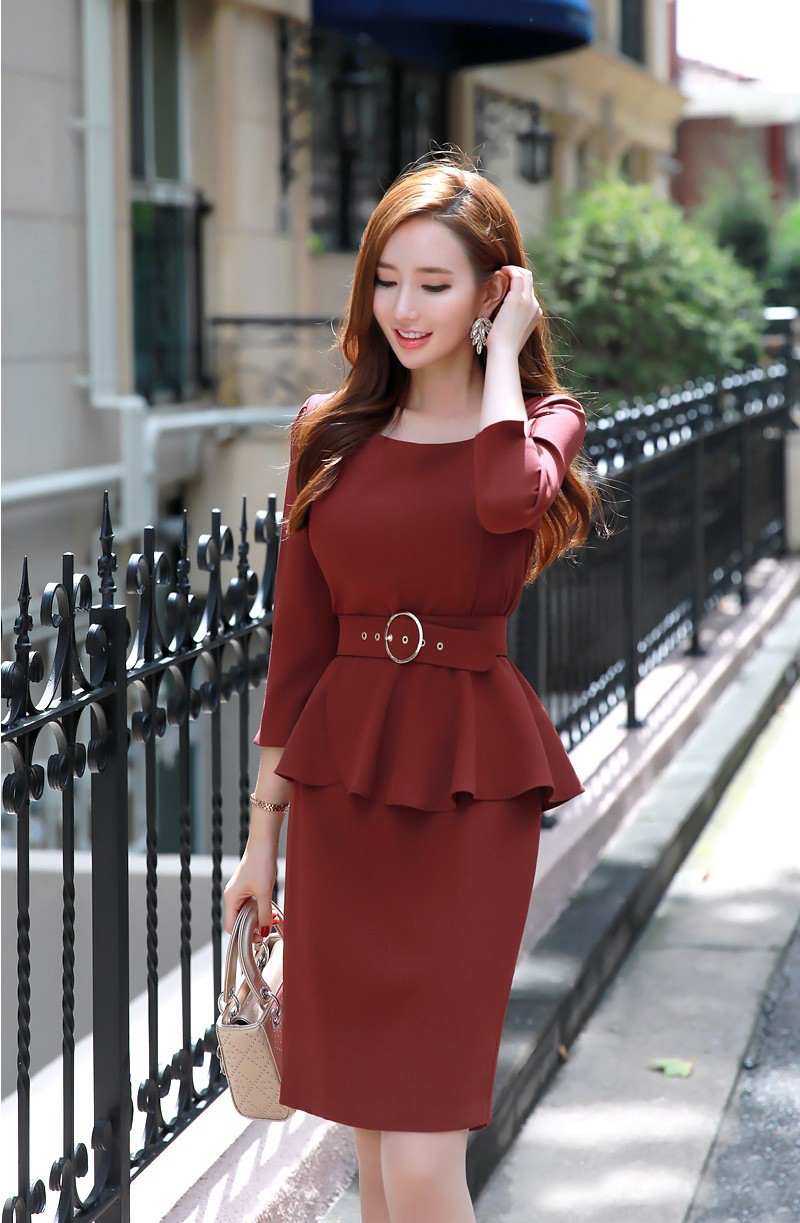 Đầm công sở peplum kèm dây nịt