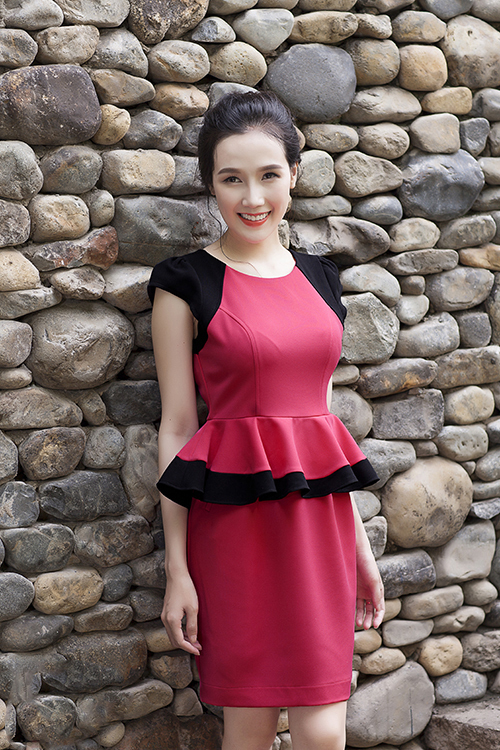 Đầm công sở peplum phối màu