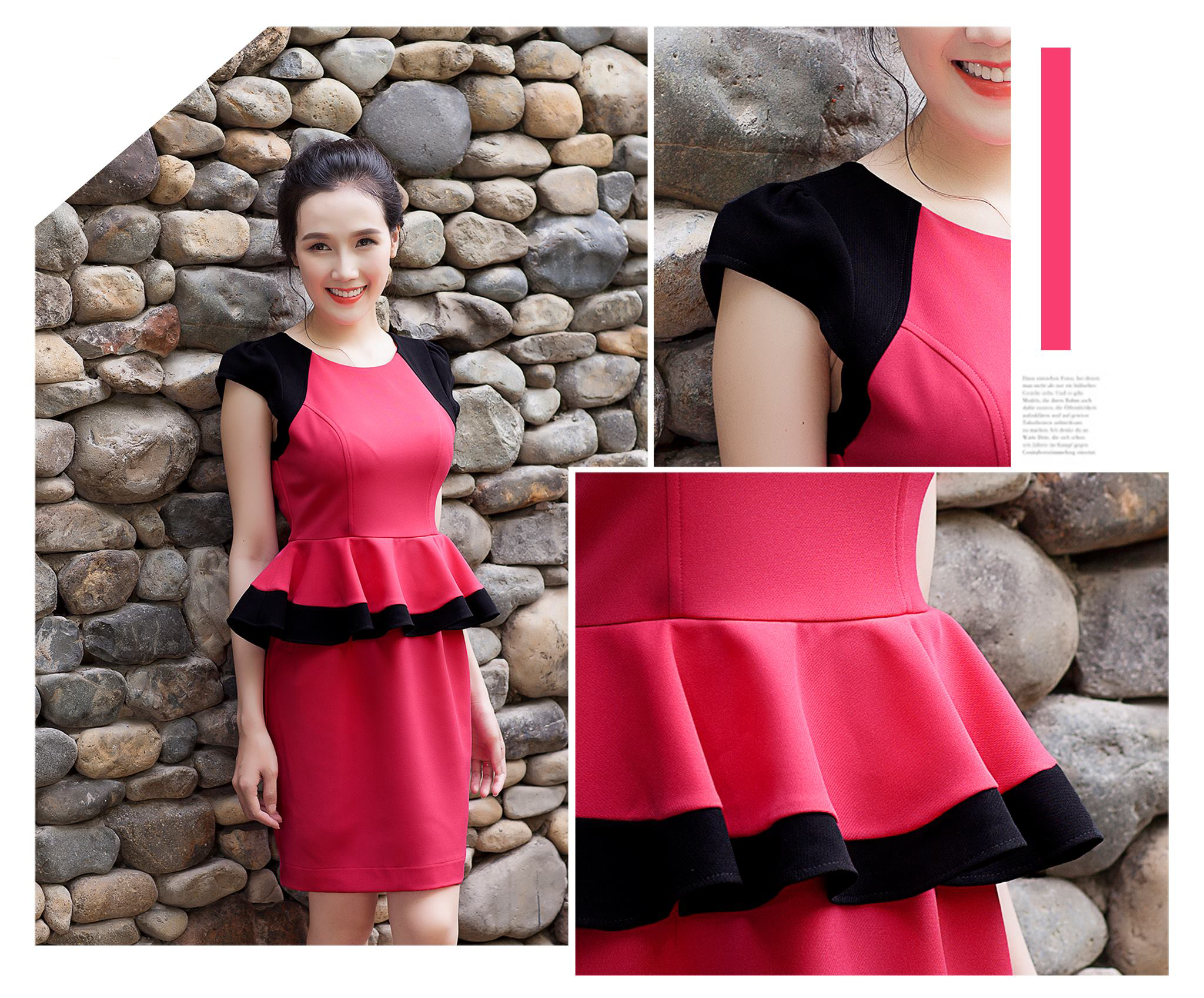 Đầm công sở peplum phối màu - đầm body bẹt vai