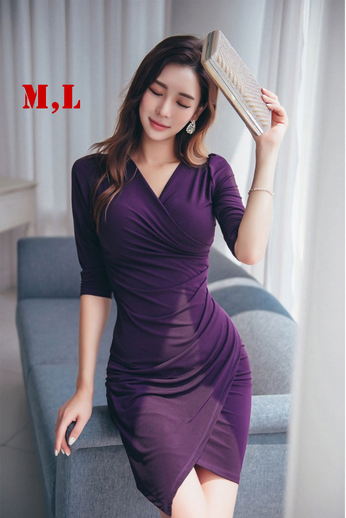 Đầm Công Sở Tay Lỡ Màu Tím (M,L)