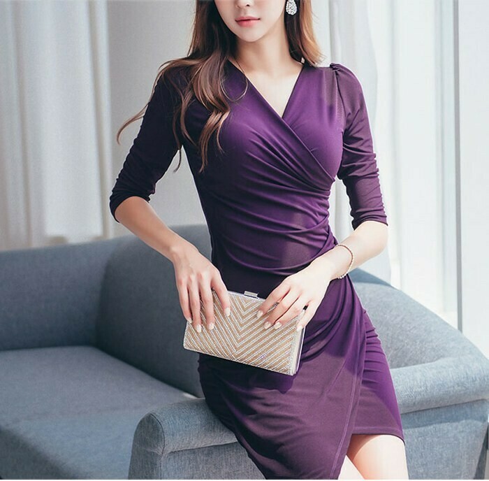 Đầm Công Sở Tay Lỡ Màu Tím (M,L) - đầm body dự tiệc