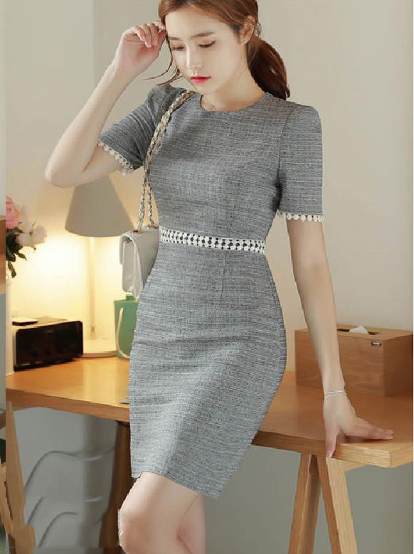 Đầm công sở viền ren eo và tay - đầm body 2 dây