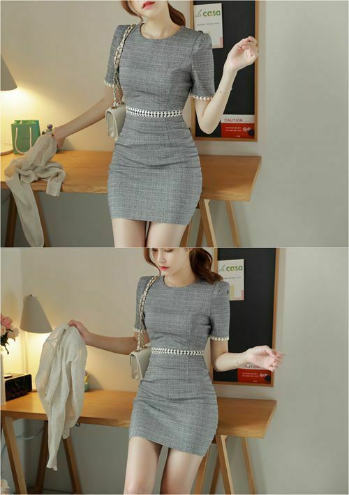 Đầm công sở viền ren eo và tay - đầm ôm body đi tiệc