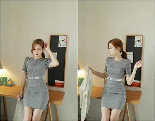 Đầm công sở viền ren eo và tay - đầm body 2 dây