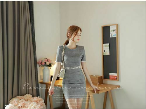 Đầm công sở viền ren eo và tay - đầm body đỏ