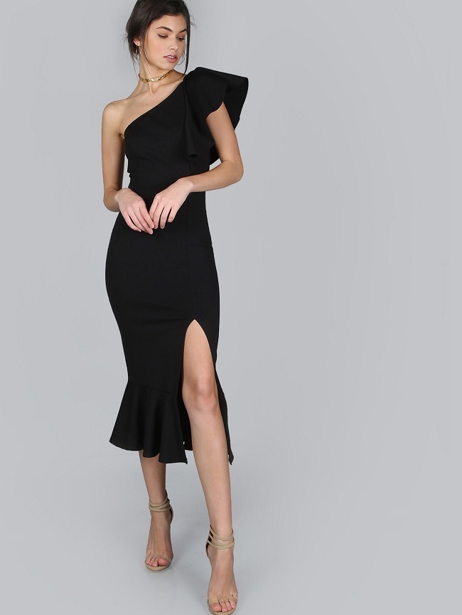 Váy đuôi cá màu đen dành cho nữ mùa thu đông eo cao váy chữ a dài kèm áo
