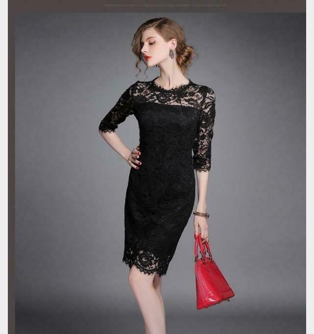 Đầm dự tiệc ren cao cấp màu đen phong cách châu âu