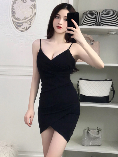 Đầm ôm body 2 dây hở lưng 2 màu đen đỏ cực quyến rũ   - đầm body nhún eo