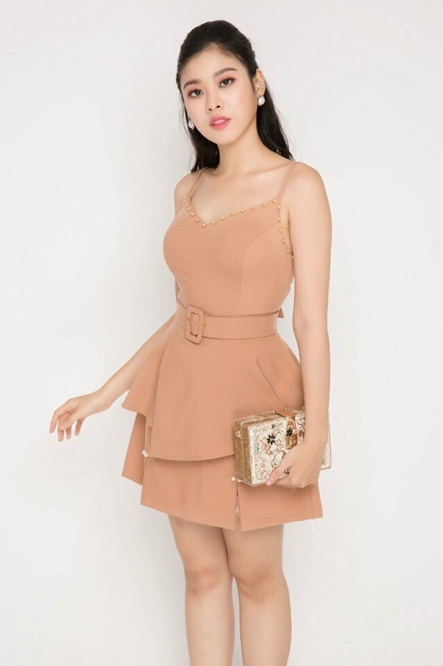 Đầm peplum 2 dây kết bẹc thiết kế cao cấp - Đầm xòe