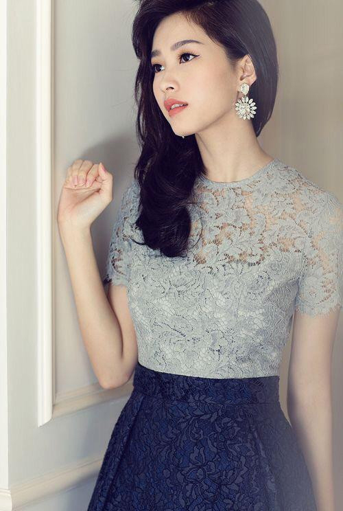 Đầm Ren Thu Thảo Phối Màu Cao Cấp - Đầm xòe