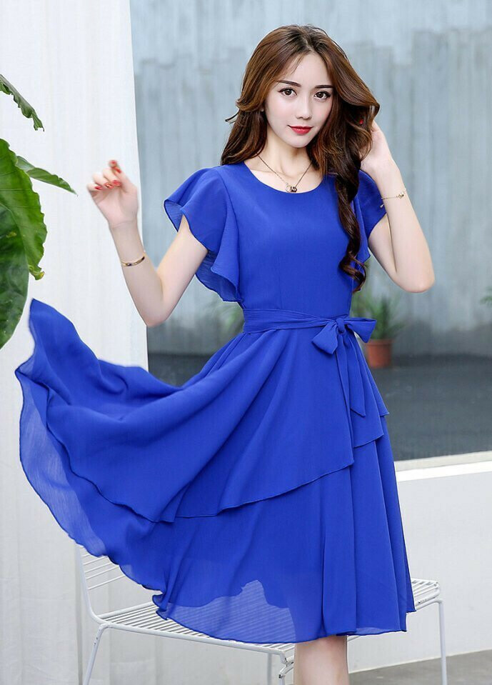 Váy đầm dự tiệc xanh coban hai dây hở lưng sexy - DN428 - AloraShop21