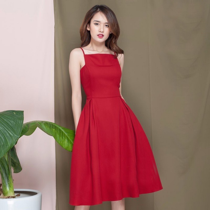 Váy đỏ xòe lệch vạt  V1116  Topvay Fashion