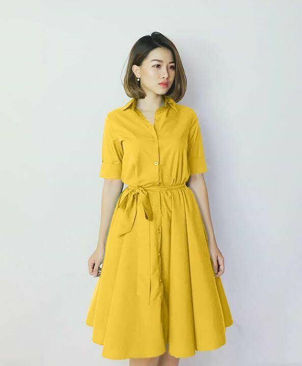 Đầm Xòe Cổ Sơ Mi Có Túi Kèm Thắt Lưng - Vàn - Đầm xòe