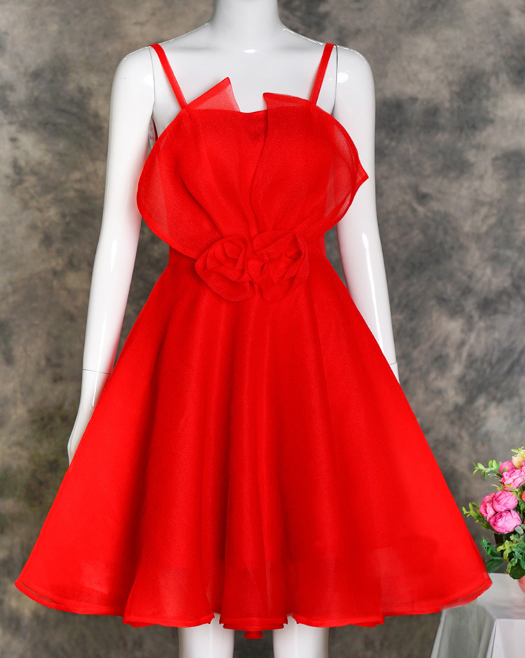 Đầm xòe công chúa đẹp ngực đơm bông xinh xắn màu đỏ quyến rũ