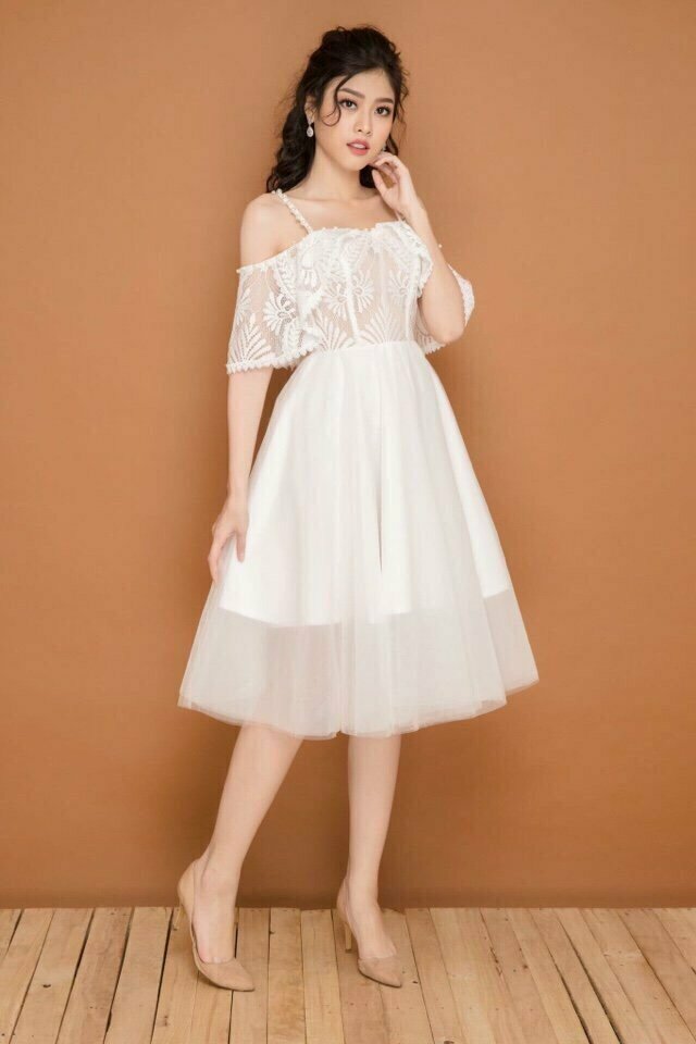 Đầm xòe trắng dự tiệc cổ bẻ đính nút sang trọng, dáng đẹp, giá rẻ GR186  Xưởng Thời Trang Sỉ S&M
