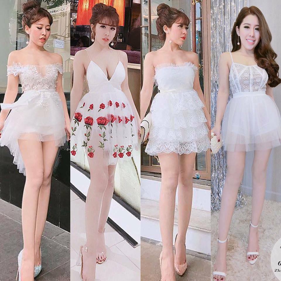 Đầm xòe phối ren lưới cao cấp