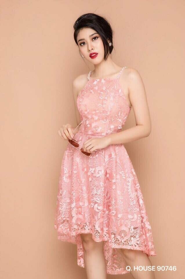 Đầm xòe phối ren lưới đuôi tôm cao cấp