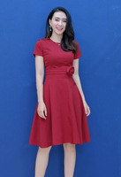 Đầm Xòe tay con thiết kế hoa eo sang chảnh -màu đỏ đô tuoi