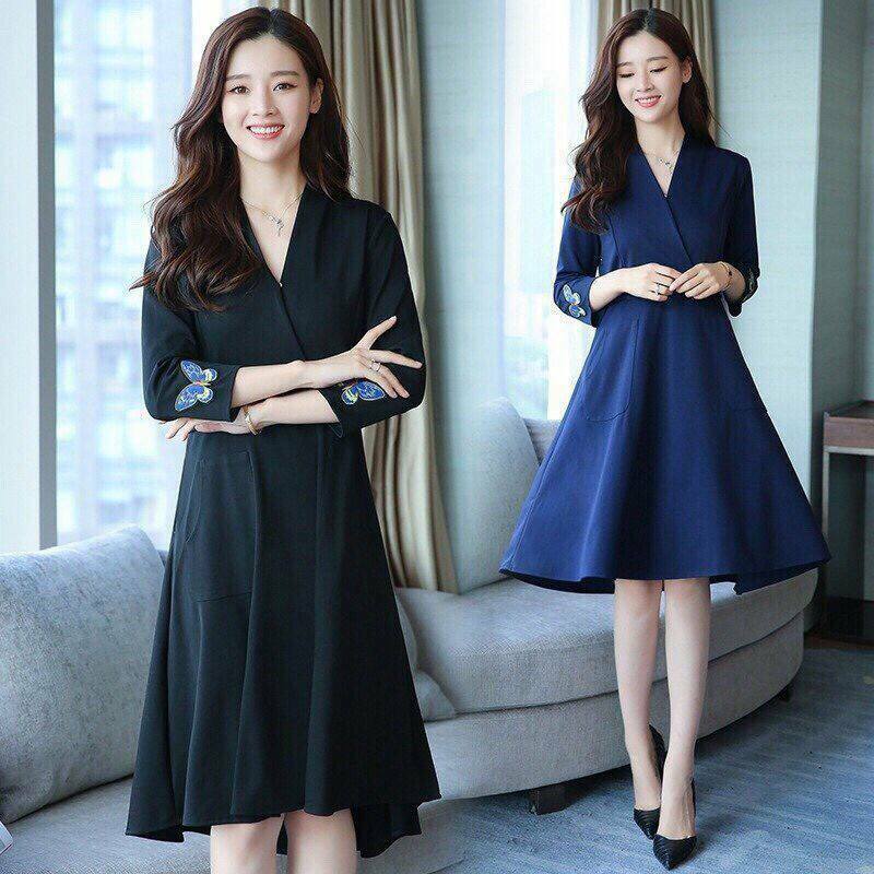 Đầm xòe thêu bướn tay dài sang trọng