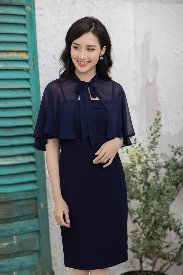 Set đầm 2 dây và áo choàng chiffon