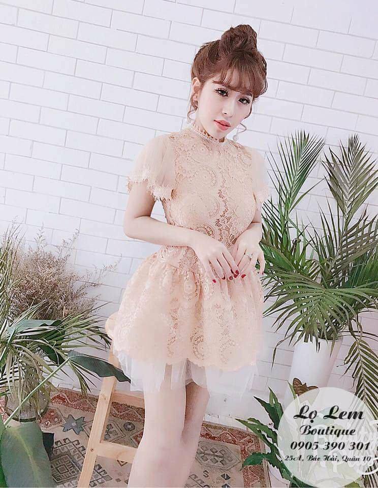 SÉT đầm + quần xòe ren phối lưới cao cấp