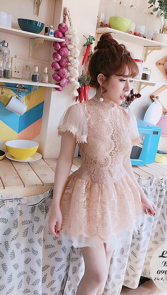 SÉT đầm + quần xòe ren phối lưới cao cấp