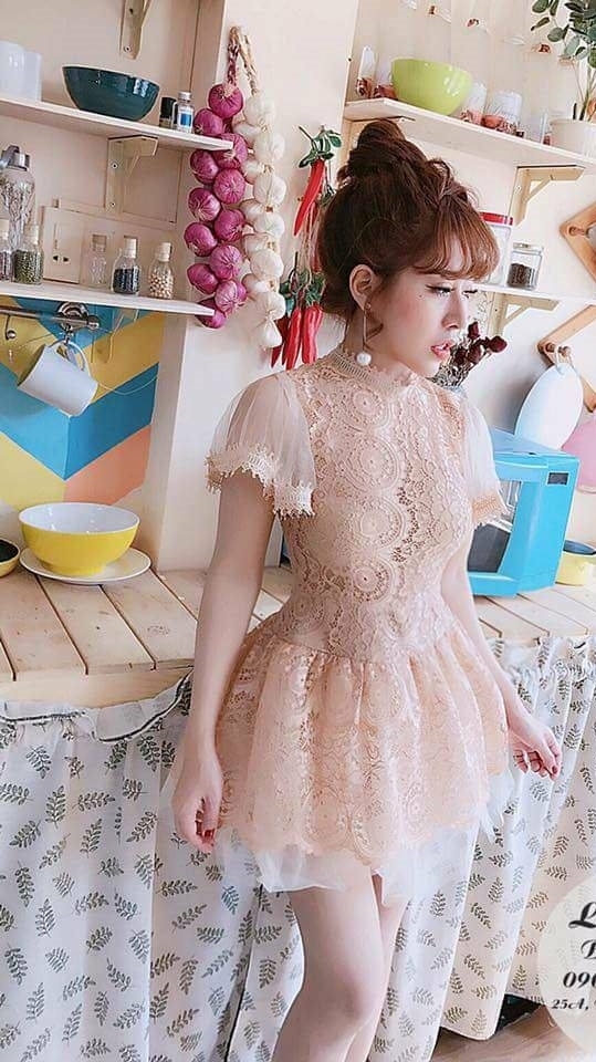 SÉT đầm + quần xòe ren phối lưới cao cấp