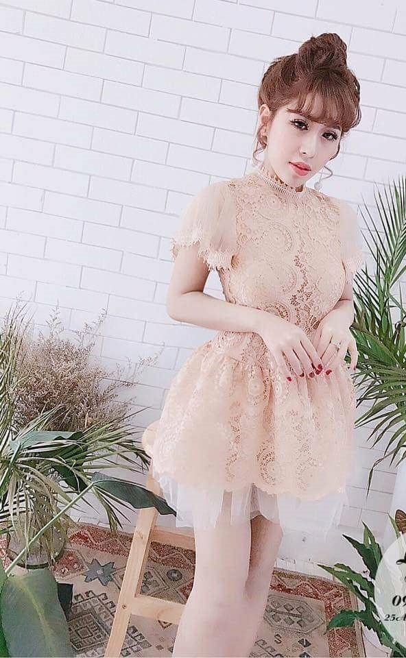 SÉT đầm + quần xòe ren phối lưới cao cấp