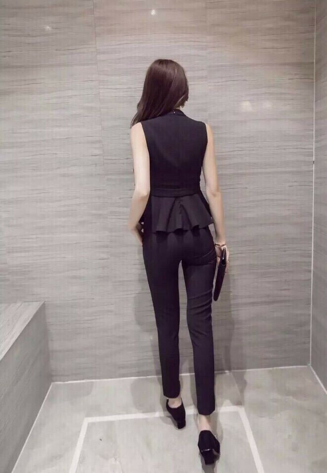 Set nguyên bộ áo peplum kèm thắt nơ màu đen  - đầm body có tay